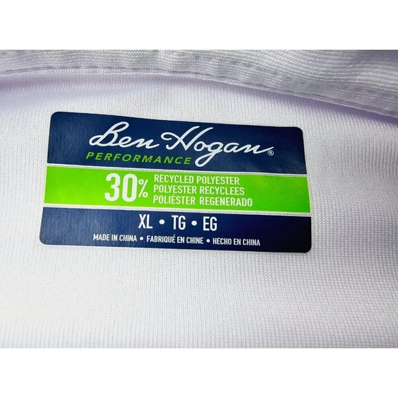 Ben Hogan Performance XL Men's White Short Sleeve Embroidered Sleeve Logo Polo - Picture 4 of 11